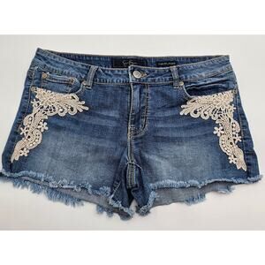 Jessica Simpson Women's 30 Forever Low Rise Lace Detail Cut Off Jean Shorts